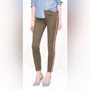 J. Crew Toothpick Jeans Olive Green w Red & White Side Stripes